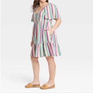 Ava & Viv Colorful Stripes Flutter Sunkissed Tiered Plus Size Dress size 1X